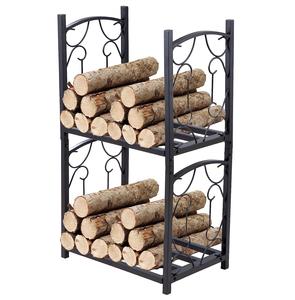 <b>Black</b> Wrought Iron Heavy Duty Logs Bin Holder 2 Layer <b>Fireplace</b> Log Rack Fireside Firewood Holders Lumber Storage Stacking - Product Image 1