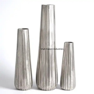 Florero grande de aluminio de diseño Popular en acabado plateado para el hogar, boda, fiesta, vajilla, decoración, jarrones de Metal - Product Image 3