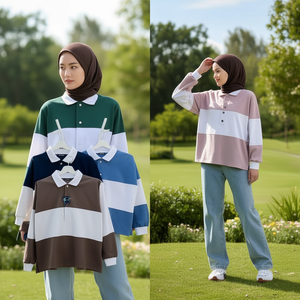 Chemise de rugby pour femmes Bymeldev, respirante, 100% coton, tissu tricoté, design color block, boutonnée, décontractée, longueur normale - Product Image 3