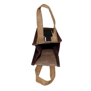 Sac à vin en toile de jute à poignée automatique réutilisable de qualité imprimé PP laminé conception étanche pour une bouteille sacs promotionnels de vin de jute - Product Image 2