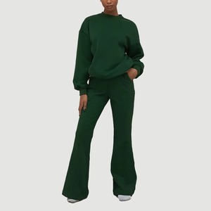 New Arrival Women Custom 2-Piece for Lounge Wear <b>Set</b> Sport Plain casual O-Neck Pullover and Flared Sweatpants & sweatshirts <b>sets</b> - Product Image 5
