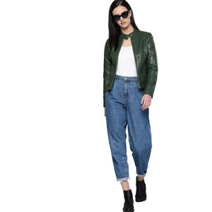 Chaqueta corta de cuero de talla grande para mujer, ropa de calle, hecha a medida, de lona tejida, impermeable, ecológica, de alta calidad - Product Image 1