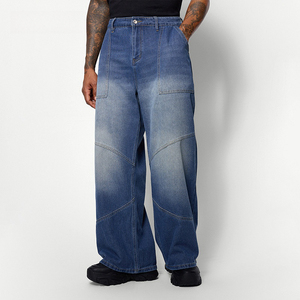 <b>Men's</b> New <b>Wide</b>-<b>Leg</b> Streetwear <b>Jeans</b> High Waist Niche Design Water Wash to Make Old Denim Straight Pants Print Pattern - Product Image 1