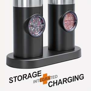 Ensemble de 2 moulins à sel et à poivre électriques en acier inoxydable, base rechargeable avec moulin réglable, qualité supérieure - Product Image 6