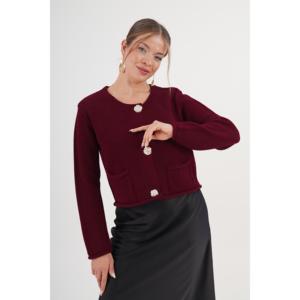 Cárdigan Borgoña para Mujer al por Mayor con Botones Adornados - Product Image 5