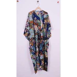 Handmade Floral Cotton <b>Kaftan</b>: Indian Block Print Maxi <b>Dress</b> Women Long <b>Dress</b> <b>Beach</b> Coverup Comfortable Gown Hippie Style <b>dress</b> - Product Image 6