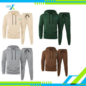 Conjunto de chándal de invierno de algodón 100% transpirable de Jacquard sólido de 2 piezas para hombre Sudadera con capucha y chándal para correr - Product Image 2