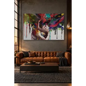 Impression sur toile de couple Fida s'embrassant dans des couleurs fluides - Product Image 3