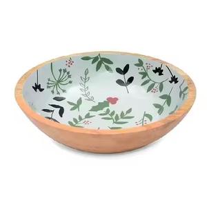 Bol à salade en bois de manguier fait main de grande taille, écologique, best-seller, avec impression émaillée, bol en bois pour servir, taille personnalisée - Product Image 2