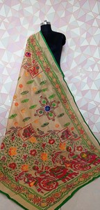 ชุดทำงานด้วยมือของ Kalamkari dupatta สำหรับผู้หญิงชุดปาร์ตี้งานแต่งงาน dupatta Kantha ทำงาน dupatta ของขวัญสำหรับเธอ - Product Image 3
