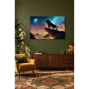 Fida Lion sur un rebord de rocher au clair de lune, impression sur toile - Product Image 2