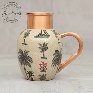 Hand gefertigtes Mehrzweck-Kupfer krug-und Flaschen set mit Palmen dessert emailliert Gedruckt für Haushalts-und Küchen getränke.