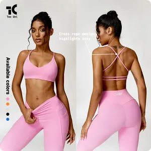 Venta caliente Mujeres Compresión suave Elástico Secado rápido Transpirable Cuello en V Sexy Running Crop Top Yoga Sujetador deportivo