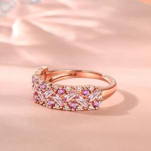 Anillo de boda Jeulia estilo coreano con zafiro rosa - Incrustaciones brillantes de plata de ley - Product Image 6