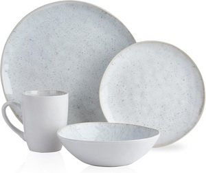 Service d'assiettes en céramique Snow Mist, finition lisse, émail moucheté, résistant aux éclats, qualité supérieure pour les repas quotidiens et formels - Product Image 2