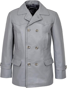 Chaqueta de cuero de doble botonadura Premium para hombre 2024-Abrigo de cuero de gabardina Venta caliente Abrigos de cuero Servicios ODM calidad elegante - Product Image 4
