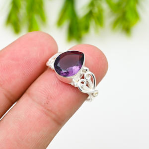 Classique 10x14MM poire coupe violet améthyste argent plaqué IGI certifié bague de luxe toutes les tailles américaines - Product Image 1