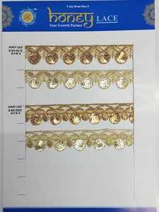 Elegante borde de encaje dorado, tela de encaje francés dorado metálico para saris de lujo y ropa Lehengas - Product Image 2