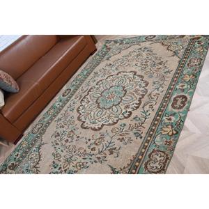 Alfombra Turca Vintage, Alfombra Grande de 5.5x8.9 pies, Alfombra Marrón Azul con Plantas y Árboles - Product Image 5
