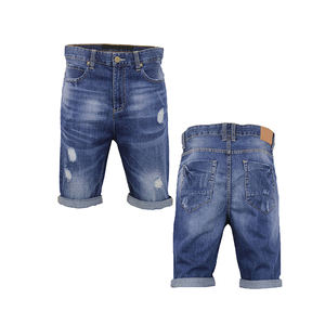 Shorts décontractés en toile et denim tricotés pour hommes, motif uni tendance, respirants, anti-plis, écologiques, avec boutons, services OEM - Product Image 1