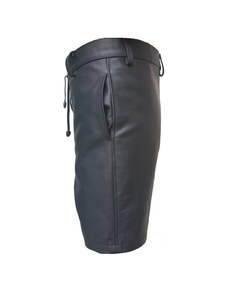 Casual Men's Genuine PU Leather Shorts Loose Low Oversized XS Size with <b>Side</b> <b>Black</b> Laces Short Pants - Product Image 5