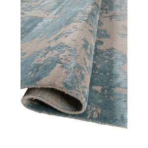 Alfombra Rectangular de Lana y Seda de Bambú Tejida a Mano en Gris y Negro, Diseño Abstracto para el Hogar o el Pasillo de Adolescentes, Modelo 3D-Esk-431 - Product Image 2