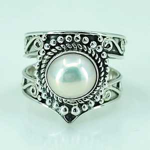 Handmade Boho Freshwater Pearl Sterling Silver Ring June Birthstone Statement Promise <b>Unique</b> Artisan Jewelry <b>Gift</b> - Product Image 3