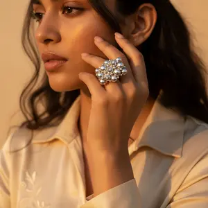 Rose Gold and Gold Plated Fashionable Women's <b>Statement</b> <b>Ring</b>-925 Silver Bubble Cluster Inlay <b>Ring</b> - Product Image 3