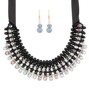 Conjunto de collar llamativo Urthn con cuentas de cristal negro Serie 1111230C - Product Image 1