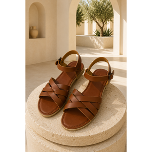 Sandales d'été à brides croisées pour femmes, couleur beige, légères, à bout ouvert et fermé, design décontracté et tendance - Product Image 2