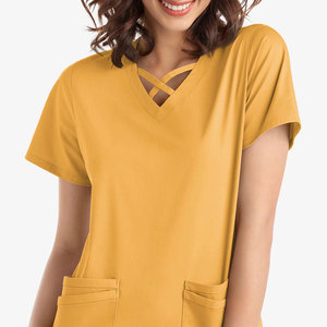 Moisture Wicking Women <b>Scrub</b> <b>Tops</b> Solid Colors Most Popular Hospital Uniforms Stretchable Comfortable - Product Image 5