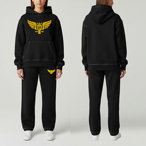 Ensemble de survêtement épais en coton lourd personnalisé, molleton français, surpiqûres contrastées, sweat-shirt pour femme - Product Image 1