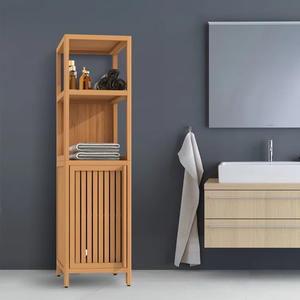 Meuble de rangement pour vanité de salle de bain moderne sur pied avec portes et tiroirs jumelés au design arqué classique - Product Image 1
