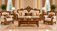 Majestätisches Maharaja-Stil Wohnzimmer-Sofa-Set Traditionelles Gepolstertes Massivholz-Sofa-Set mit Geschnitztem Design und Geknöpfter Rückenlehne USA