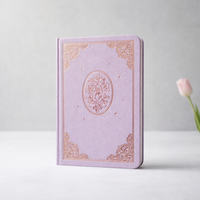 Buku Catatan Jurnal Sampul Kain Lavender LABON dengan Bingkai Sudut Renda Vintage, Medali Oval Motif Bunga Berlapis Emas Mawar, Hadiah