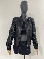 Blouson style serpent personnalisé pour femmes Python finition brillante noir Blouson en cuir
