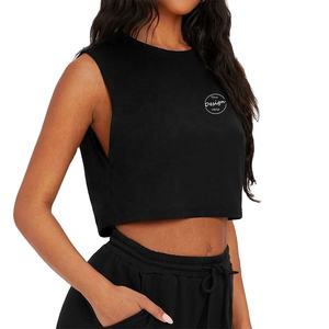 Logo personnalisé de luxe haut sans manches t-shirt Sexy Sport Gym haute qualité coton noir O cou décontracté plaine impression culture débardeur femmes - Product Image 6