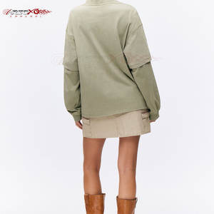 Camiseta de lona de doble capa de moda para mujer Estilo casual con ribete de contraste y silueta holgada - Product Image 3