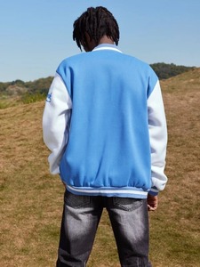 Veste universitaire premium pour homme, corps en laine et manches en cuir véritable, veste bomber classique de baseball universitaire, couleur unie - Product Image 3