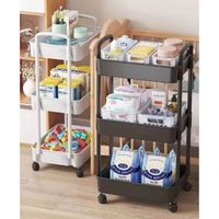 Eenvoudige 3-Tier Rollende Kar Met Pp Wielen-Metalen Opslag Organizer Voor Keuken, Kantoor, Salon-Zwart