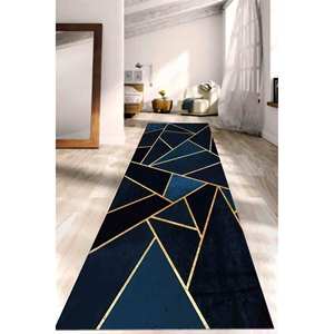 Golden Geometric Navy Blue <b>Chenille</b> <b>Rug</b>: Modern Accent <b>Rug</b>,Nonwoven Soft <b>Rug</b> - Product Image 5