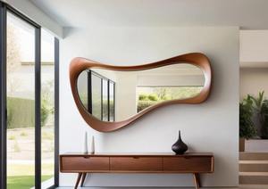 Espejo de Pared Art Deco Irregular Asimétrico, Hecho a Mano con Madera de Nogal, Ecológico, a Precio Económico - Product Image 4