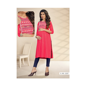 เรยอนลูเร็กซ์กับหนักเย็บปักถักร้อยทำงานให้อาหารชาติพันธุ์และในช่วงคลอดคอลเลกชัน Kurti สำหรับผู้หญิง - Product Image 1