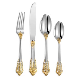 Cubiertos de metal de Calidad exclusiva para hoteles y restaurantes de plata y oro, juego de cubiertos de acero inoxidable con pulido de espejo - Product Image 1