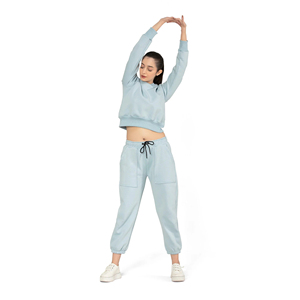 Survêtement d'hiver 2-en-1 léger pour femme, en coton 100% avec doublure polaire, col en V uni, à capuche, avec logo, décontracté, sportif et respirant - Product Image 5