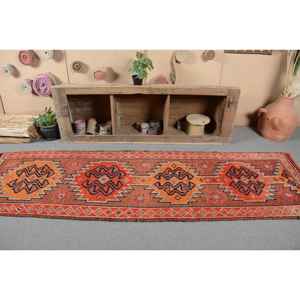 Vintage Turkish <b>Wool</b> Rug <b>Red</b> Orange 29' X 102' Oversized Boho Classic Large Area Patchwork Rectangle Hallway Patterns Latex - Product Image 4