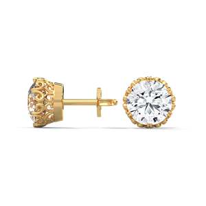 14k/18k <b>Rose</b> <b>Gold</b> Floral Glory Round Cut Diamond Solitaire <b>Stud</b> <b>Earrings</b> - Product Image 1