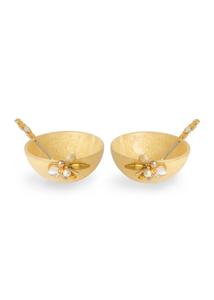 <b>Japanese</b> Style Luxury Pearl Leaf Accent Bowl Handcrafted Golden Resin Ceramic Serving Bowl for Party for <b>Snacks</b> Dry Fruits Nuts - Product Image 2