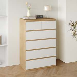 Sotta <b>6</b>-<b>Drawer</b> Tallboy Minimalist Nordic Design Solid Oak MDF Chest of <b>Drawers</b> Stainless Steel Metal for Bedroom Living Room - Product Image 6