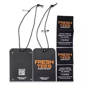 Etiquetas de tamaño colgante de papel para ropa tejidas con logotipo de lámina en relieve privado serigrafía personalizada etiquetas de lujo para ropa - Product Image 1